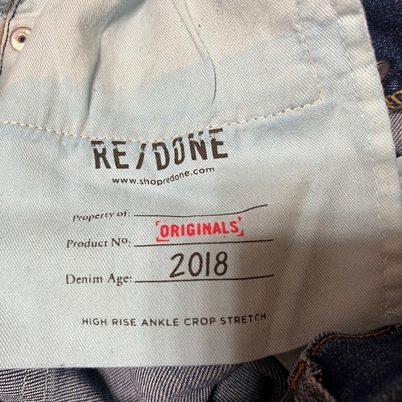Re/Done High Rise Ankle Crop Jeans Slim Fit Button Fly Denim Medium 53 Size 28 - Picture 11 of 12